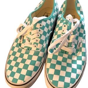 Teal & white vans checkered sneakers